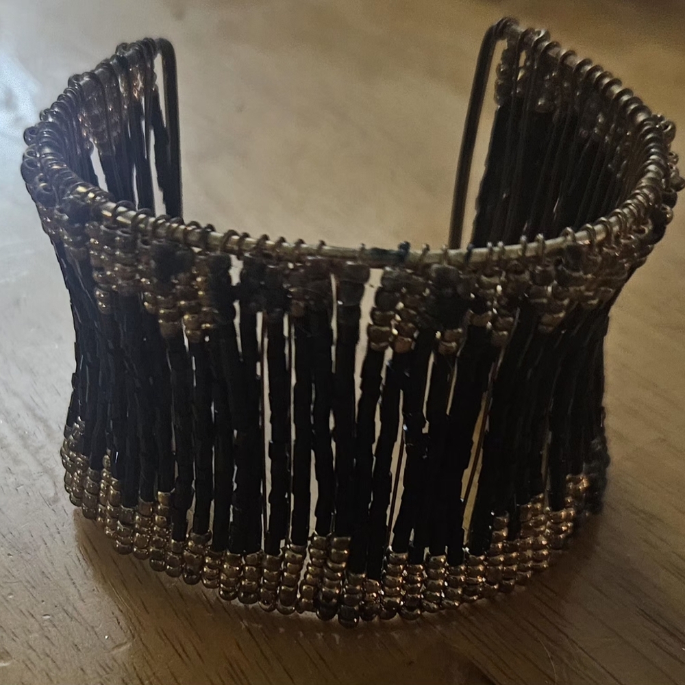 Elegant Black and Gold Beaded Cuff Bracelet